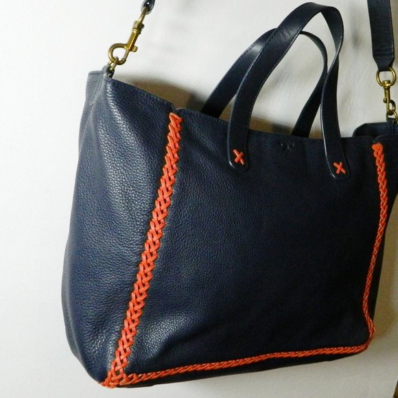 Tory Burch $595 33007 Softy Whipstitch Medium Leather Tory Navy Tote - Picture 5 of 9